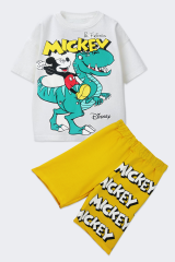 Zara Model Mickey Mouse Erkek Çocuk Şortlu Takım Yazlık Pamuklu T-Shirt ve Şort 2'li Set Spor Günlük Ev Giyim SARI - 11-12 Yaş