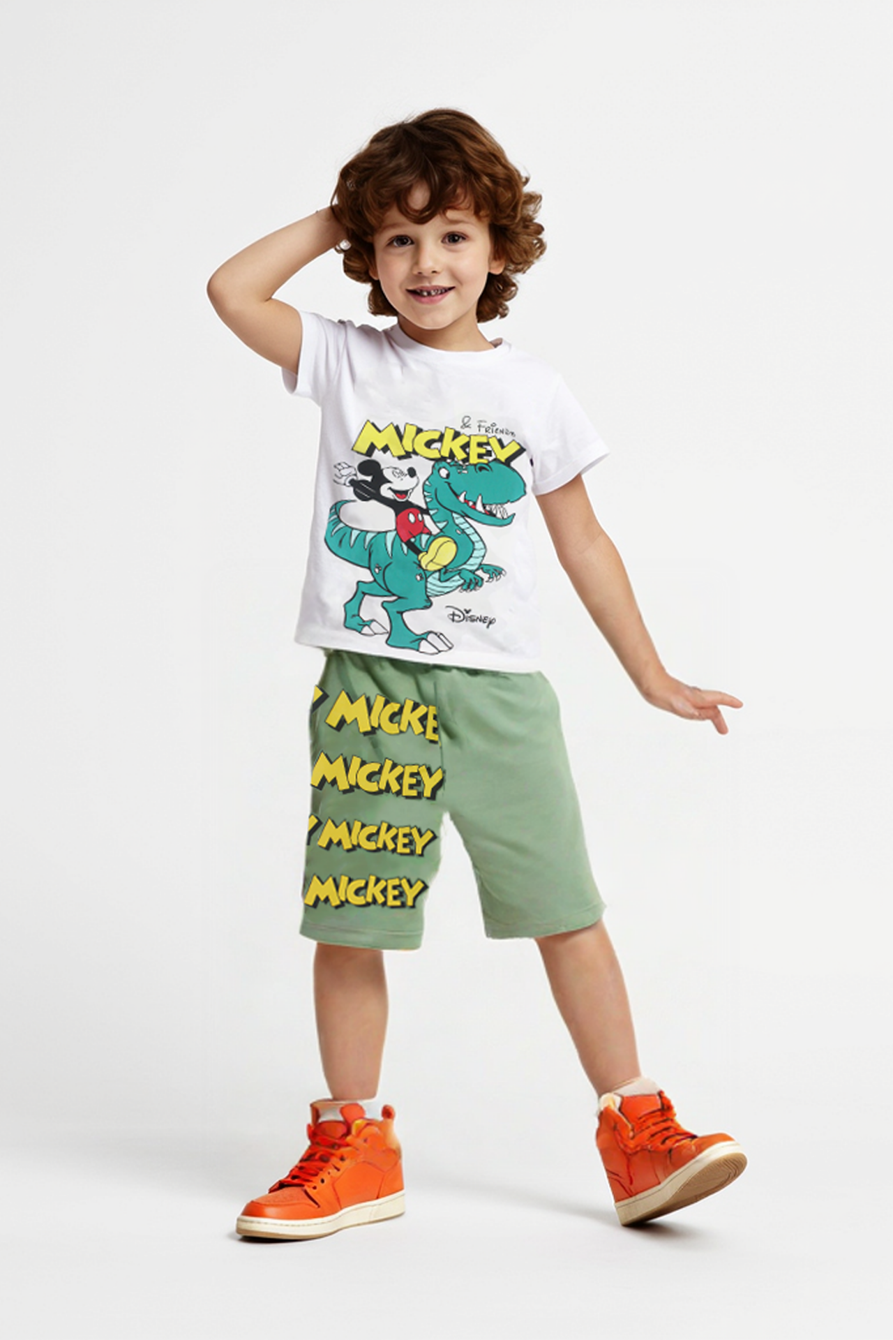 Mickey Mouse Erkek Çocuk Şortlu Takım Yazlık Pamuklu T-Shirt ve Şort 2'li Set Spor Günlük Ev Giyim YEŞİL - 11-12 Yaş