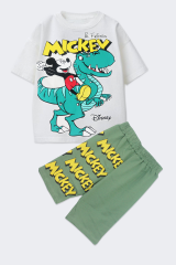 Mickey Mouse Erkek Çocuk Şortlu Takım Yazlık Pamuklu T-Shirt ve Şort 2'li Set Spor Günlük Ev Giyim YEŞİL - 11-12 Yaş