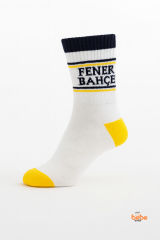 Fenerbahçe Lisanslı Çocuk Çorap | 5 Yaş – 7 Yaş Pamuklu Soket Çorap | Sarı Lacivert Taraftar Çorap Beyaz