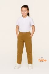 Ribanalı Bel %100Pamuk Penye Kumaş, Okul Pantolonu Kız Çocuk Okul Eşofmanı Rahat ve Şık Bej BEJ - 11 YAŞ