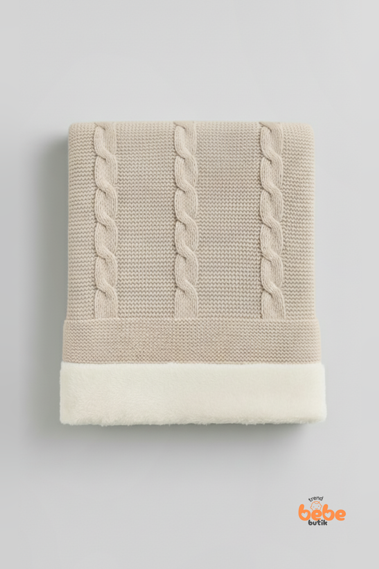 İçi Peluş Polar Triko Örgü Bebek Battaniyesi Kalın,Yumuşak,Saç Örgü Desenli Polar Bebek Battaniyesi