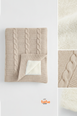 İçi Peluş Polar Triko Örgü Bebek Battaniyesi Kalın,Yumuşak,Saç Örgü Desenli Polar Bebek Battaniyesi