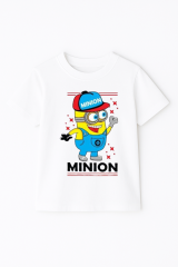 Minion Baskılı Erkek Çocuk Tişört | 3-14 Yaş Pamuklu Yazlık Kısa Kollu Renkli Günlük T-Shirt Beyaz 5-6 Yaş
