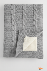 İçi Peluş Polar Triko Örgü Bebek Battaniyesi Kalın,Yumuşak,Saç Örgü Desenli Polar Bebek Battaniyesi