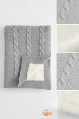 İçi Peluş Polar Triko Örgü Bebek Battaniyesi Kalın,Yumuşak,Saç Örgü Desenli Polar Bebek Battaniyesi