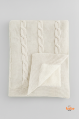 İçi Peluş Polar Triko Örgü Bebek Battaniyesi Kalın,Yumuşak,Saç Örgü Desenli Polar Bebek Battaniyesi