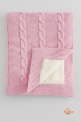 İçi Peluş Polar Triko Örgü Bebek Battaniyesi Kalın,Yumuşak,Saç Örgü Desenli Polar Bebek Battaniyesi