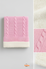 İçi Peluş Polar Triko Örgü Bebek Battaniyesi Kalın,Yumuşak,Saç Örgü Desenli Polar Bebek Battaniyesi