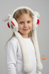 Oynar Kulaklı Sesli Tavşan Peluş Kulaklık, Hareketli Sevimli Kulak Koruyucu Kışlık  Aksesuar