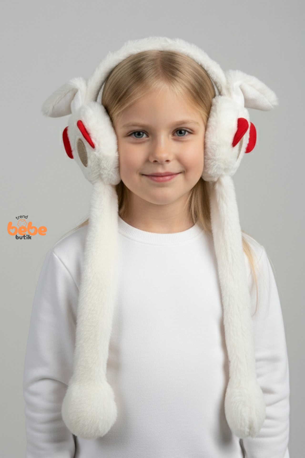 Oynar Kulaklı Sesli Tavşan Peluş Kulaklık, Hareketli Sevimli Kulak Koruyucu Kışlık  Aksesuar