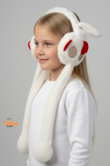 Oynar Kulaklı Sesli Tavşan Peluş Kulaklık, Hareketli Sevimli Kulak Koruyucu Kışlık  Aksesuar