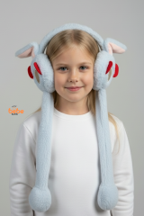 Oynar Kulaklı Sesli Tavşan Peluş Kulaklık, Hareketli Sevimli Kulak Koruyucu Kışlık  Aksesuar