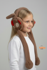 Oynar Kulaklı Sesli Tavşan Peluş Kulaklık, Hareketli Sevimli Kulak Koruyucu Kışlık  Aksesuar