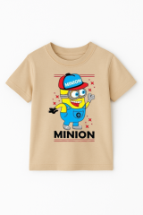 Minion Baskılı Erkek Çocuk Tişört | 3-14 Yaş Pamuklu Yazlık Kısa Kollu Renkli Günlük T-Shirt Bej 13-14 Yaş