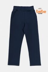 Ribanalı Bel %100Pamuk Penye Kumaş, Okul Pantolonu Kız Çocuk Okul Eşofmanı Rahat ve Şık Bej LACİVERT - 9 YAŞ