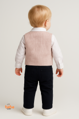 Erkek Bebek 4’lü Takım Elbise Seti Papyonlu Yelekli Gömlek Pantolon Düğün Sünnet Doğum Günü Kıyafeti PEMBE - 9-12 Ay