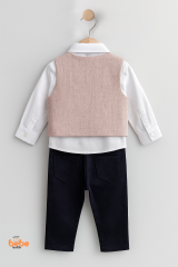 Erkek Bebek 4’lü Takım Elbise Seti Papyonlu Yelekli Gömlek Pantolon Düğün Sünnet Doğum Günü Kıyafeti PEMBE - 9-12 Ay