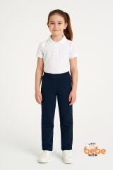 Ribanalı Bel %100Pamuk Penye Kumaş, Okul Pantolonu Kız Çocuk Okul Eşofmanı Rahat ve Şık Bej LACİVERT - 9 YAŞ