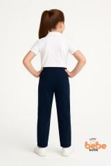 Ribanalı Bel %100Pamuk Penye Kumaş, Okul Pantolonu Kız Çocuk Okul Eşofmanı Rahat ve Şık Bej LACİVERT - 11 YAŞ