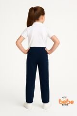 Ribanalı Bel %100Pamuk Penye Kumaş, Okul Pantolonu Kız Çocuk Okul Eşofmanı Rahat ve Şık Bej LACİVERT - 12 YAŞ