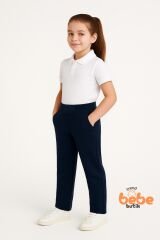Ribanalı Bel %100Pamuk Penye Kumaş, Okul Pantolonu Kız Çocuk Okul Eşofmanı Rahat ve Şık Bej LACİVERT - 12 YAŞ