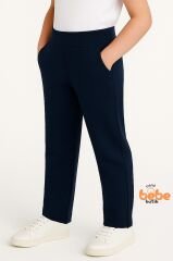 Ribanalı Bel %100Pamuk Penye Kumaş, Okul Pantolonu Kız Çocuk Okul Eşofmanı Rahat ve Şık Bej LACİVERT - 12 YAŞ