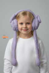 Oynar Kulaklı Sesli Tavşan Peluş Kulaklık, Hareketli Sevimli Kulak Koruyucu Kışlık  Aksesuar