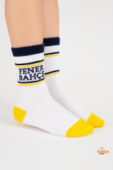 Fenerbahçe Lisanslı Çocuk Çorap | 5 Yaş – 7 Yaş Pamuklu Soket Çorap | Sarı Lacivert Taraftar Çorap Beyaz 7 YAŞ