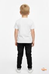 Erkek Çocuk Kot Ceketli Takım, Beyaz Baskılı Tişört ve Kot Pantolon 3’lü Kombin Siyah