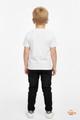 Erkek Çocuk Kot Ceketli Takım, Beyaz Baskılı Tişört ve Kot Pantolon 3’lü Kombin Siyah 6 YAŞ - SİYAH