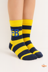 Çocuk Soket Çorap | FB Desenli Sarı-Lacivert Çizgili Pamuklu Çorap | 5-7 Yaş Taraftar Çorap 7 YAŞ