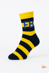 Çocuk Soket Çorap | FB Desenli Sarı-Lacivert Çizgili Pamuklu Çorap | 5-7 Yaş Taraftar Çorap 7 YAŞ