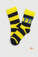 Çocuk Soket Çorap | FB Desenli Sarı-Lacivert Çizgili Pamuklu Çorap | 5-7 Yaş Taraftar Çorap 7 YAŞ