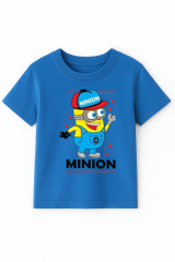 Minion Baskılı Erkek Çocuk Tişört | 3-14 Yaş Pamuklu Yazlık Kısa Kollu Renkli Günlük T-Shirt Koyu Mavi 5-6 Yaş