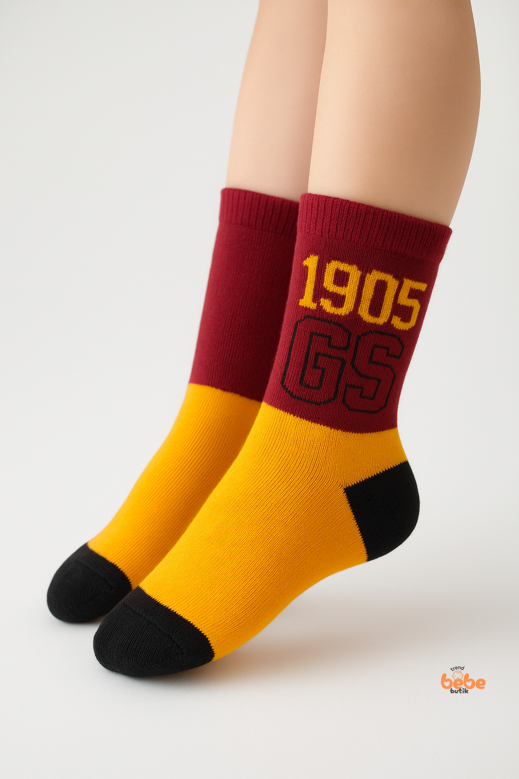 Galatasaray Lisanslı Çocuk Taraftar Çorap 5-11 Yaş | 1905 GS Desenli Bordo Sarı Çorap | Trend Bebe Butik