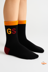 Galatasaray Lisanslı Çocuk Çorap Siyah GS Logolu | 5-9 Yaş Taraftar Çorabı | Trend Bebe Butik