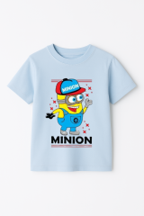 Minion Baskılı Erkek Çocuk Tişört | 3-14 Yaş Pamuklu Yazlık Kısa Kollu Renkli Günlük T-Shirt Açık Mavi 3-4 Yaş