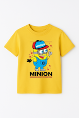 Minion Baskılı Erkek Çocuk Tişört | 3-14 Yaş Pamuklu Yazlık Kısa Kollu Renkli Günlük T-Shirt Sarı 3-4 Yaş