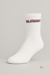 Galatasaray Yazılı Beyaz Kısa Yetişkin Çorap – Unisex Taraftar Spor & Günlük Çorap – 41-44 Numara