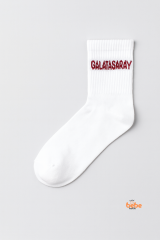Galatasaray Yazılı Beyaz Kısa Yetişkin Çorap – Unisex Taraftar Spor & Günlük Çorap – 41-44 Numara