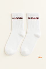 Galatasaray Yazılı Beyaz Kısa Yetişkin Çorap – Unisex Taraftar Spor & Günlük Çorap – 41-44 Numara