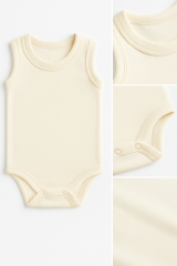 3’lü Bej-Beyaz-Yeşil Bebek Zıbın Seti | Pamuklu Kolsuz Yazlık Çıtçıtlı Body | Unisex Bebek Badi