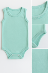 3’lü Bej-Beyaz-Yeşil Bebek Zıbın Seti | Pamuklu Kolsuz Yazlık Çıtçıtlı Body | Unisex Bebek Badi
