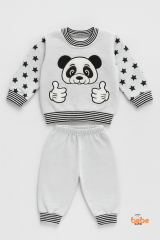 Erkek Çocuk 2’li Eşofman Takımı Panda Desenli Rahat Günlük Giyim & Pijama Takımı %100 Pamuklu