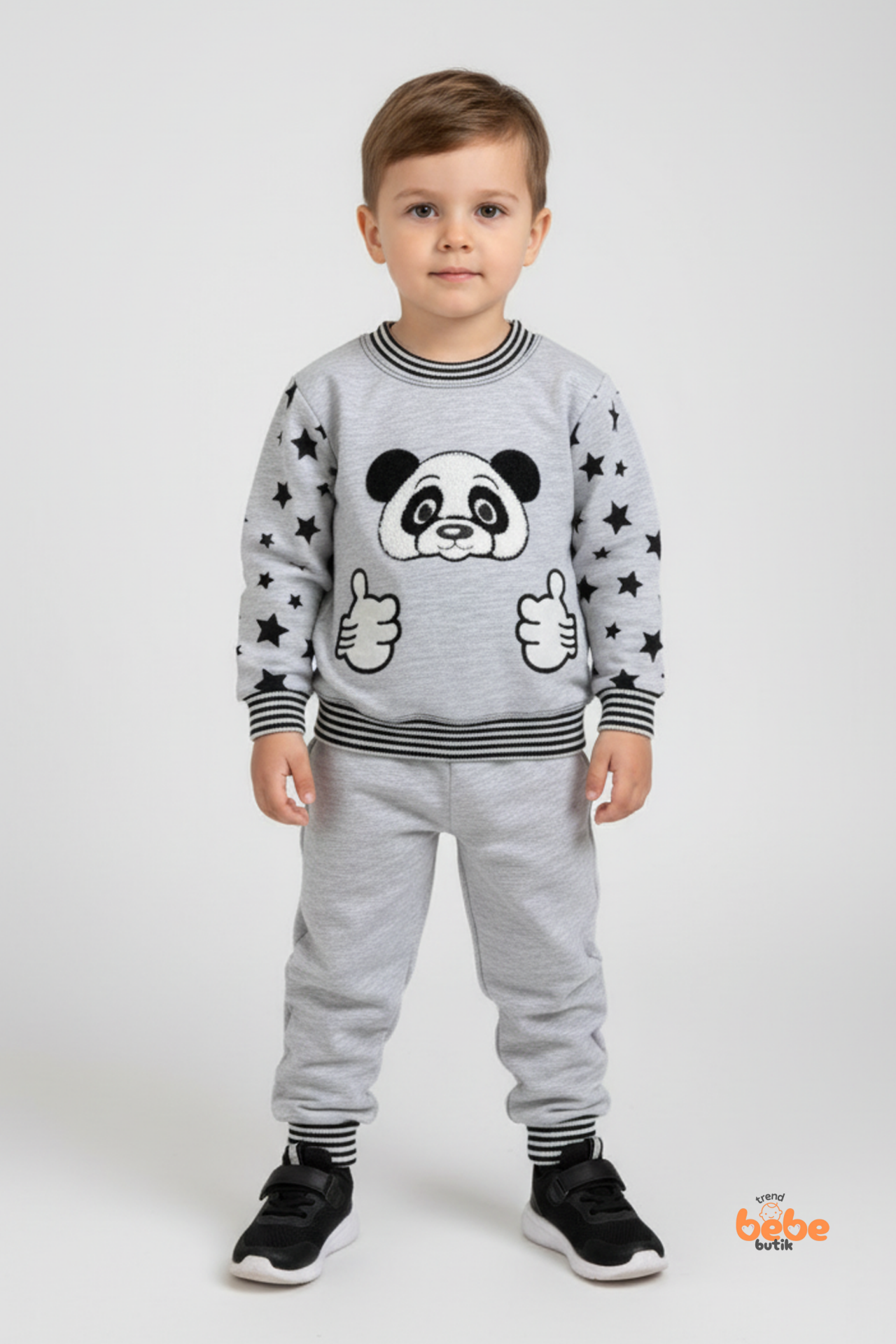 Erkek Çocuk 2’li Eşofman Takımı Panda Desenli Rahat Günlük Giyim & Pijama Takımı %100 Pamuklu