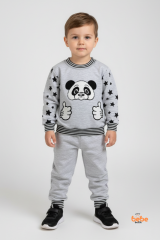 Erkek Çocuk 2’li Eşofman Takımı Panda Desenli Rahat Günlük Giyim & Pijama Takımı %100 Pamuklu