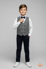 Erkek Çocuk 4'lü Smokin Takım, Gömlek Papyon ve Yelekli Şık Kombin, Davet & Özel Gün Lacivert 6 YAŞ - LACİVERT