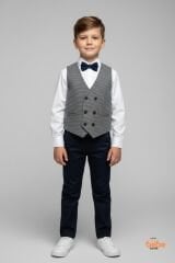 Erkek Çocuk 4'lü Smokin Takım, Gömlek Papyon ve Yelekli Şık Kombin, Davet & Özel Gün Lacivert 6 YAŞ - LACİVERT