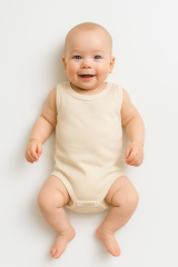 3’lü Bej-Sarı-Yeşil Bebek Zıbın Seti | Pamuklu Kolsuz Çıtçıtlı Yazlık Body | Unisex Bebek Badi